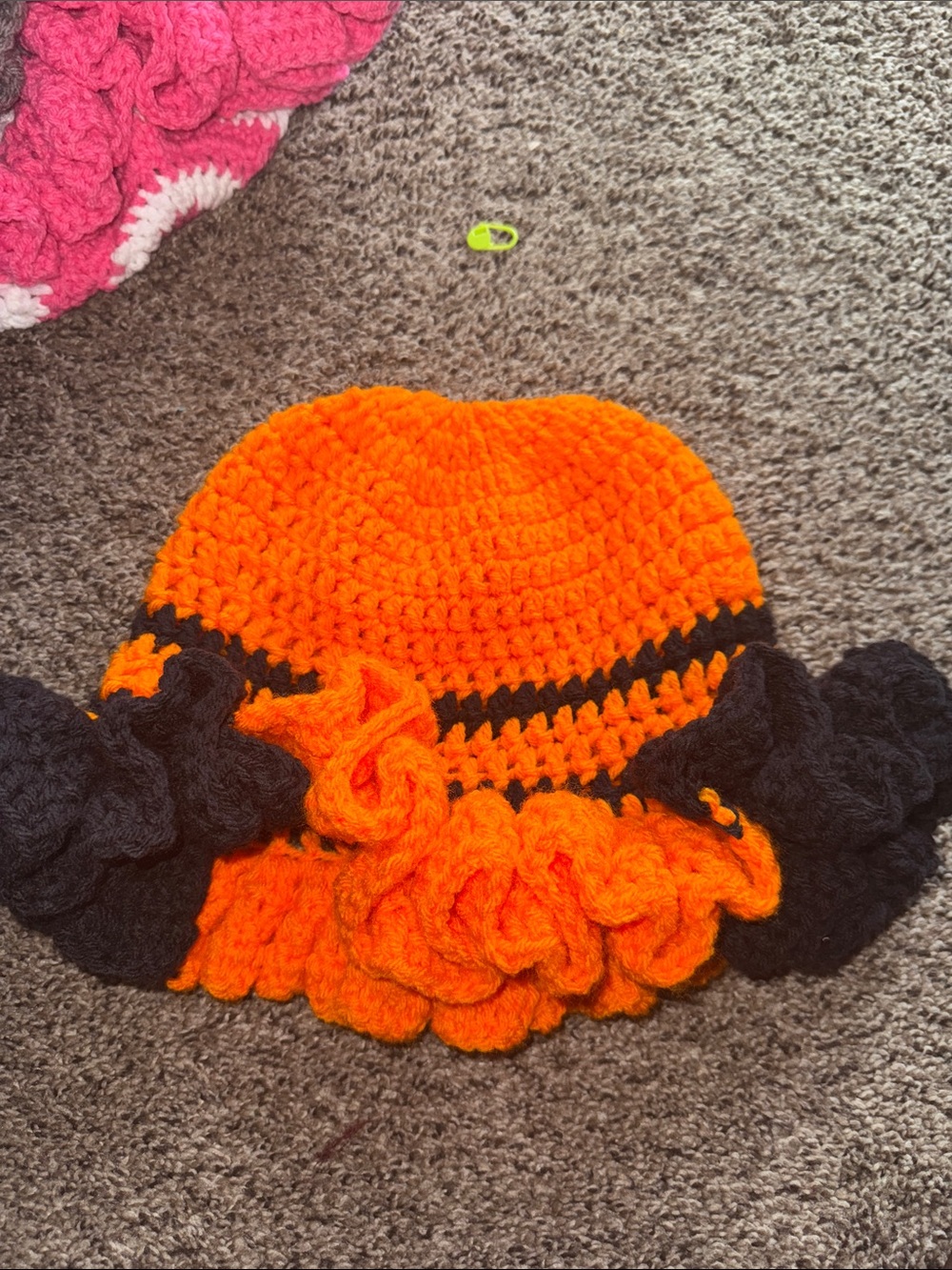 Kids Crochet Ruffle Hat - Orange and Black